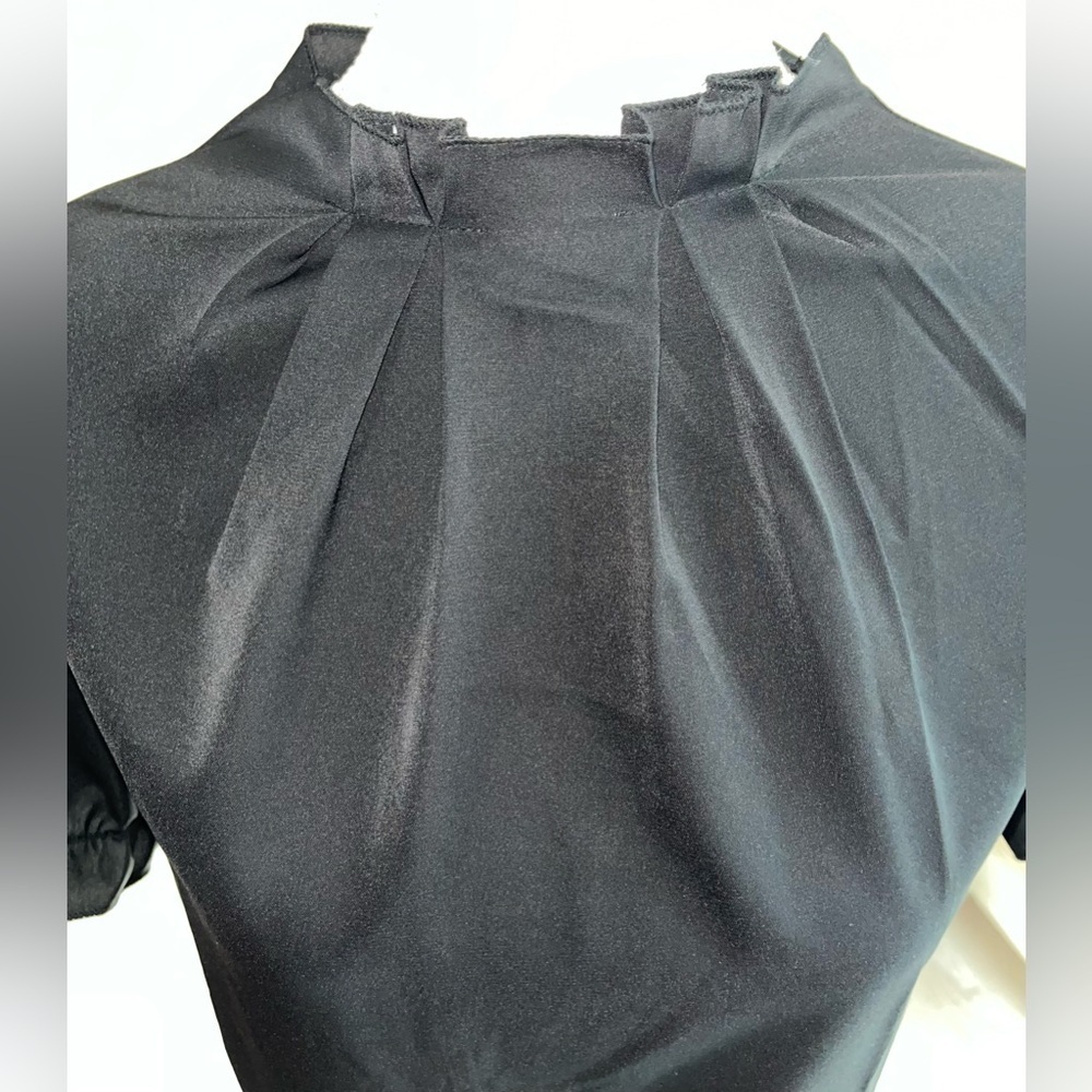 Puff Sleeved Little Black Dress With Gathered Neck - Picture 3 of 10